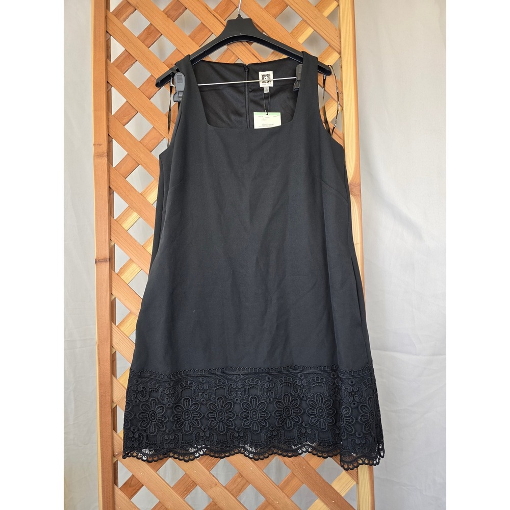 Anne Klein Shift Dress Womens 8 Black Lace Hem Sleeveless - NEW